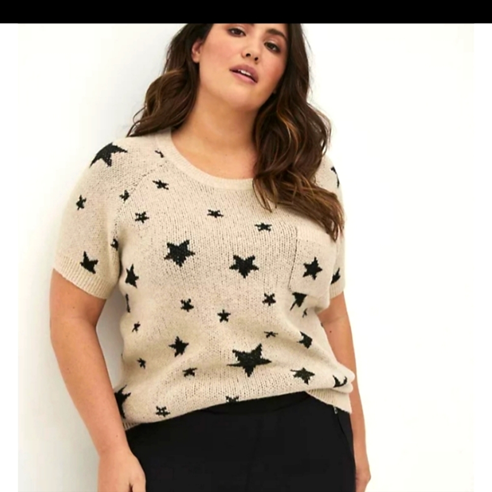 COPY - vegan cashmere Torrid sweater, tan and black, size 0